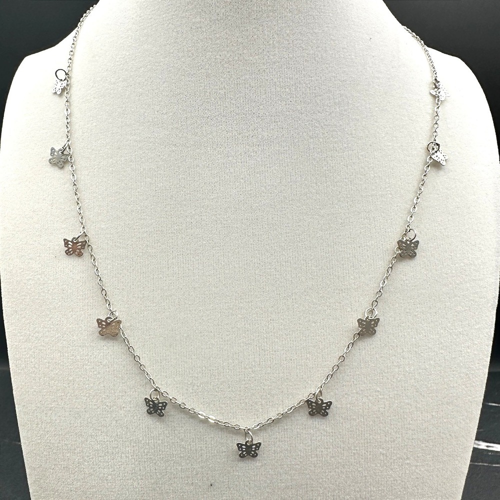 Vintage Claire's Silver-Tone Classic Round Link Butterfly Charm Station Lobster